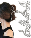 HAIMEIKANG 4 PCs Metal Hair Claw Clips - Irregular Large Clips for Women, Non-Slip Styling Accessories for Thick and Thin Hair (Silver)