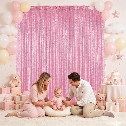 Hahuho Pink Sequin Backdrop Curtain, Banquet Decoration（6 Panels, 2FT x 8FT - Image 3