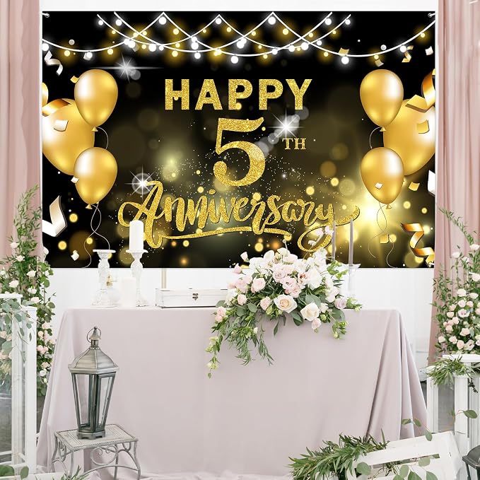 WeBenison Happy 5th Anniversary Backdrop 5th Wedding Anniversary Photography - Image 4