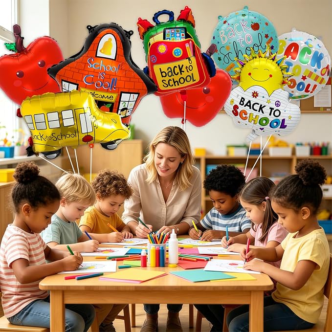 8PCS Back to School Balloons Set, School Bus, Sun Foil Balloons, 18 Inch Round - Image 6