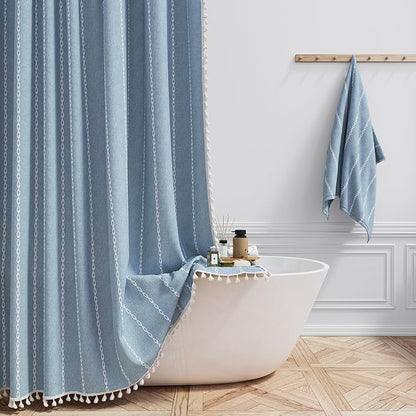 54x78 Boho Farmhouse Linen Heavy Duty Cloth Shower Curtain Set, 330GSM Linen by ShowerCurtain