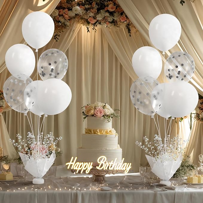 6 Set White Table Balloons Centerpiece - Image 2