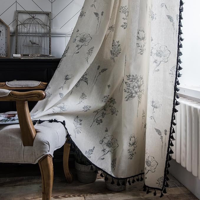 Farmhouse Boho Curtains 63 Inch Length 2 Panels Living Room Semi Sheer Drapes by ENJOYBRIDAL