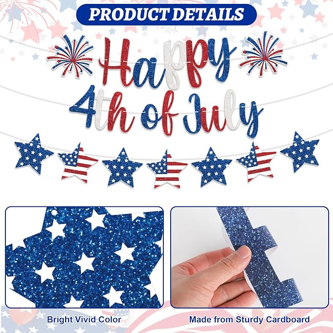 Happy 4th of July Banner Patriotic Decorations, Fourth of July Banner Hanging - Image 3