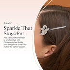 Kitsch Extra Long Metal Rhinestone Bobby Pins – Ghost Design Sparkly Hair Pins – Halloween Hair Accessories – Secure Hold Bobby Pins for Women, Festive Styling | Ideal Gifts for Women - 4pc Set