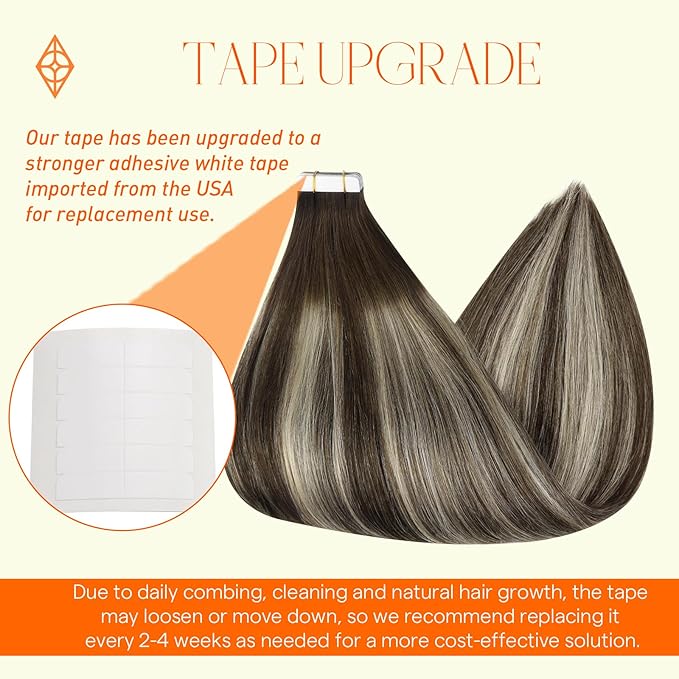 Full Shine Seamless Tape in Extensions Color 2 Dark Brown Fading to 60 Blonde And 2 Brown Tape in Hair Extensions 14 Inch Skin Weft Real Human Hair 50G 20 Pcs Remy Human Hair Extensions