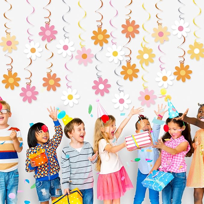 60pcs Daisy Flower Hanging Swirls Colorful Daisy Foil Swirls Ceiling Hanging - Image 5