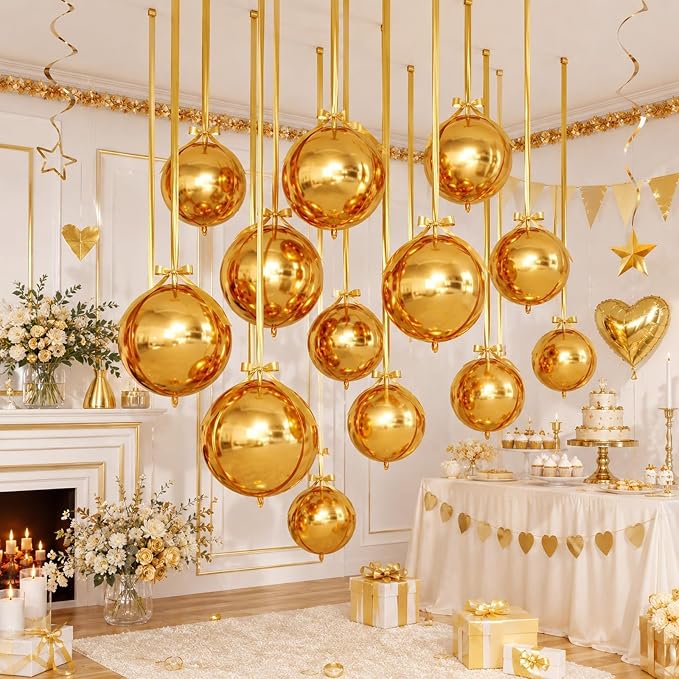 Gold Round Foil Balloons, Hanging Ceiling Balloons - Image 6