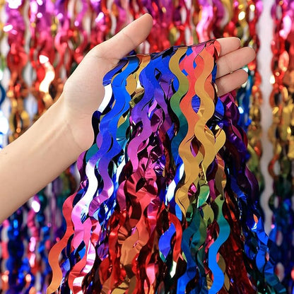 3 Pack Colorful Foil Fringe Curtain Backdrop by CYLMFC