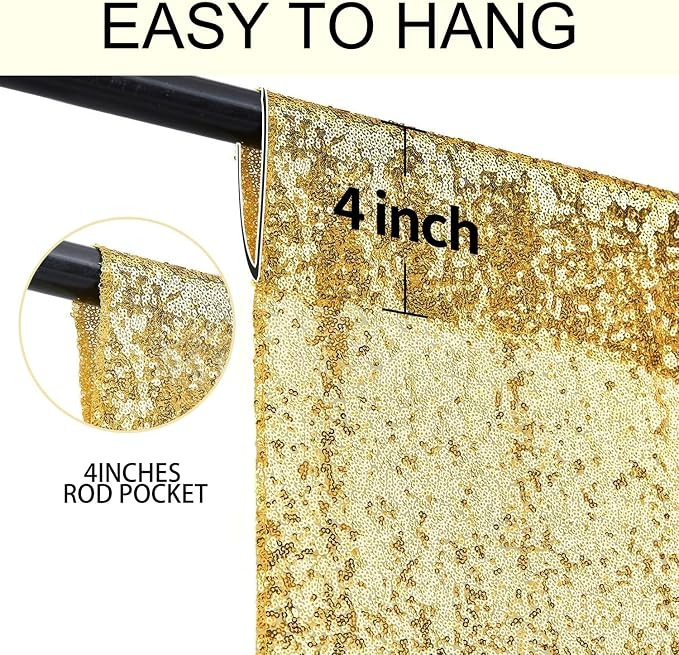 2×8FT-2PCS Gold Sequin Backdrop Curtains Panels, Photography Backdrop Glitter - Image 5