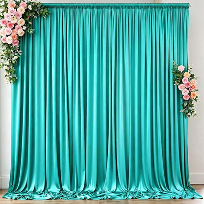 10 ft x 10 ft Wrinkle Free Turquoise Backdrop Curtain by Outpain