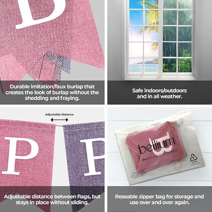 Pre-Strung Pink and Purple Happy Birthday Banner, No DIY Burlap Banner - Image 7