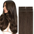 GOO GOO Invisi Edge Tape in Hair Extensions Human Hair, 4A Chocolate Brown, 6pcs 14inch 15g, Virgin Remy Hair, Seamless Injected Tape, Natural Look