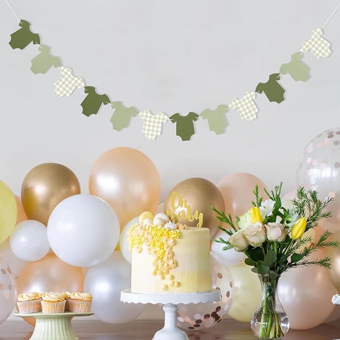 Saga Green Bodysuit Banner, Baby Shower Decoration | Girl Boy Baby Shower Decor - Image 5
