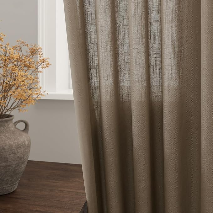 Dark Taupe Flax Linen Curtains 90 Inches Long - Image 2