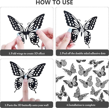 SAOROPEB 3D Butterfly Wall Decor 48 Pcs Black Butterfly Decoration Sticker | 4 - Image 7
