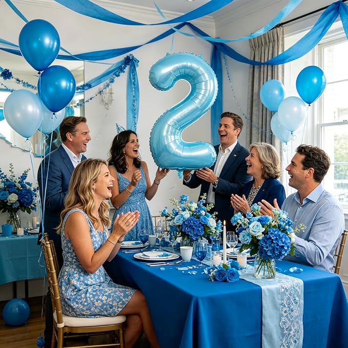 40 Inch Light Blue Number 2 Balloon | 2 Birthday Balloon - Image 7