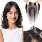Hairro Human Hair Toppers with Side Bangs, 3D 360° Seamless Real Hair Toppers, Hand-Tied with 3.5"x4.7" T-shaped Base, Clip-In Hairpieces to Add Volume on Top, 11 Inch Natural Black