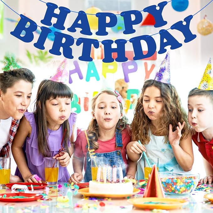 Navy Blue Happy Birthday Banner Sign Blue Birthday Party Supplies - Image 8