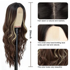 NAYOO Long Brown Mixed Blonde Wavy Wig for Women 26 Inch Middle Part Curly Wavy Wig Natural Looking Synthetic Heat Resistant Fiber for Daily Party Use (Brown Mixed Blonde)
