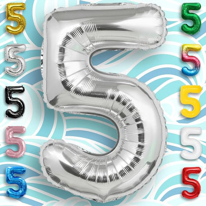 Silver Number Balloon 5 Mylar Foil Balloons 32 inch - Image 2