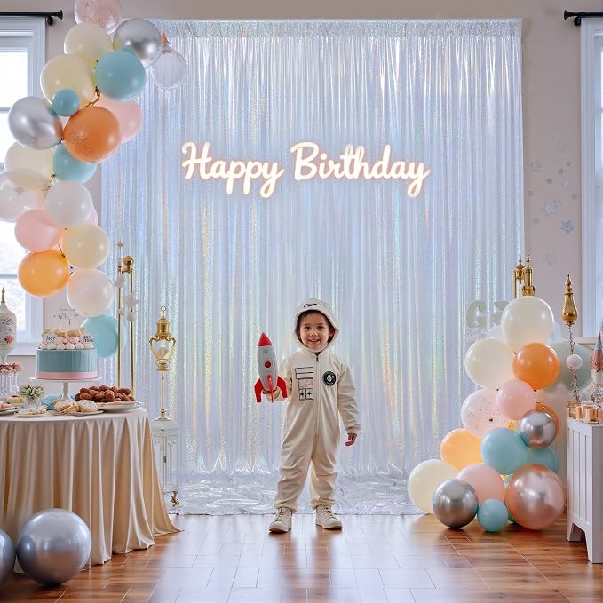 20x10ft Shimmer Silver Sequin Backdrop Curtain - Image 8