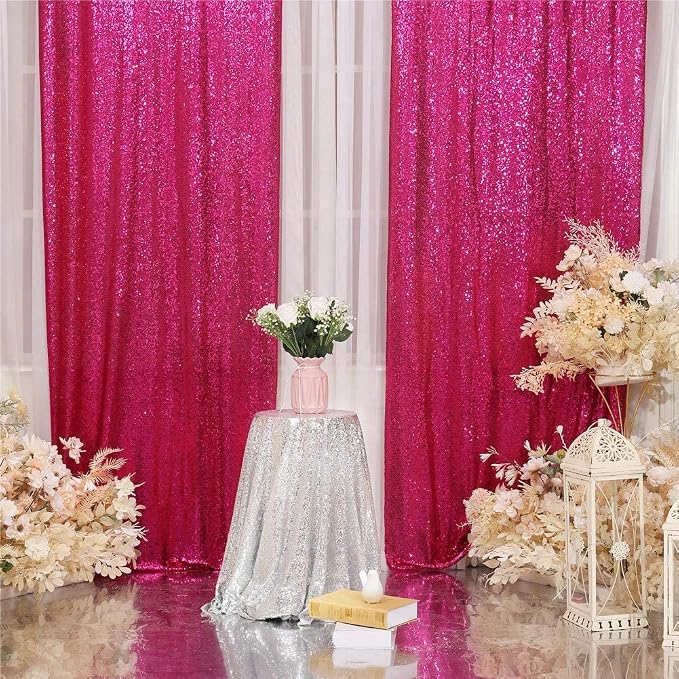 Eternal Beauty Hot Pink Sequin Backdrop Curtains, 4 Panels 2x8FT | 3mm Sparkle - Image 4