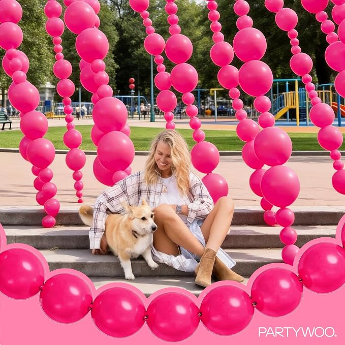 PartyWoo Hot Pink Linking Balloons 100pcs 6 Inch Magenta Link Balloons | - Image 7
