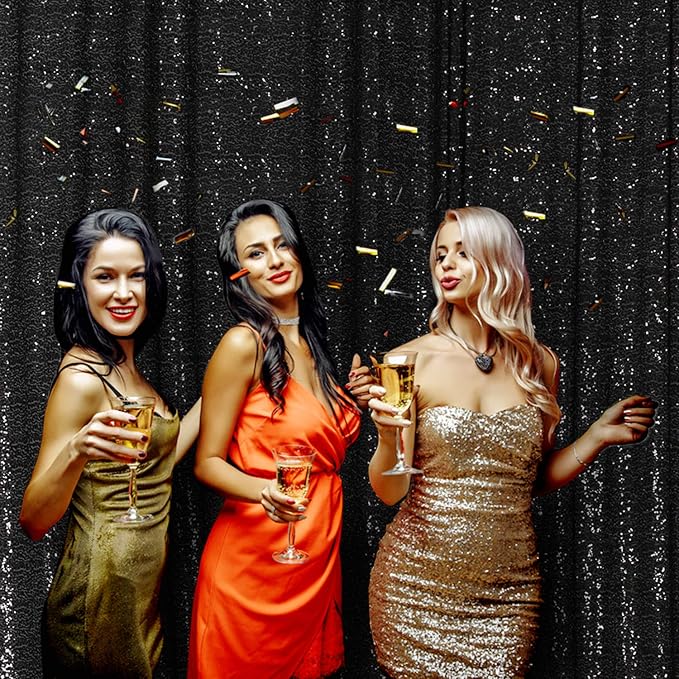 Poise3EHome 6FT x 8FT Black Sequin Photography Backdrop Curtain - Image 7