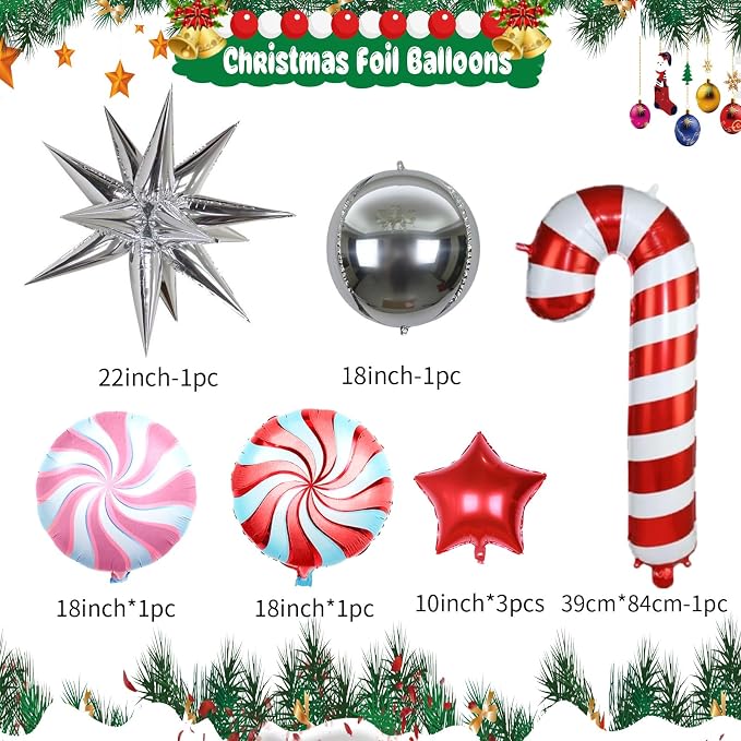 Christmas Balloon Garland Arch Kit, Xmas Candy Cane Windmill Silver Explosion - Image 3