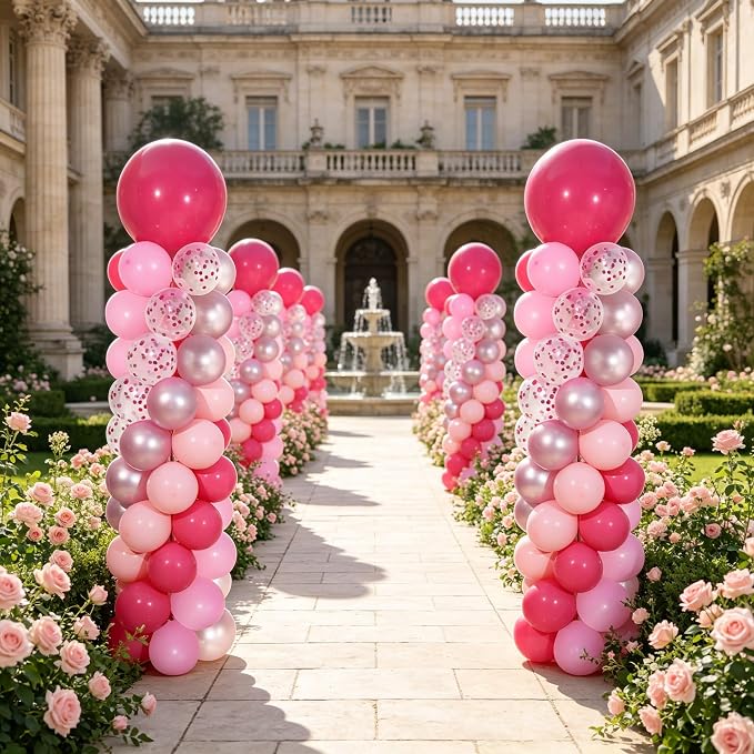 Pink Balloon Column Stand Kit 2 Sets, Hot Pink Balloon Towers | 102Pcs Light - Image 2
