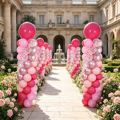Pink Balloon Column Stand Kit 2 Sets, Hot Pink Balloon Towers | 102Pcs Light - Image 2