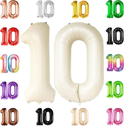 KatchOn Cream 10 Balloon Number 40 Inch, 10th Birthday Decorations | 10th by KatchOn