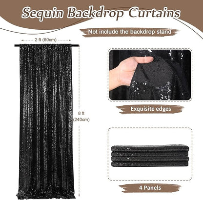 Black Sequin Backdrop Curtain 4 Pcs Bling Fabric Backdrop Sparkly Photography - Image 2