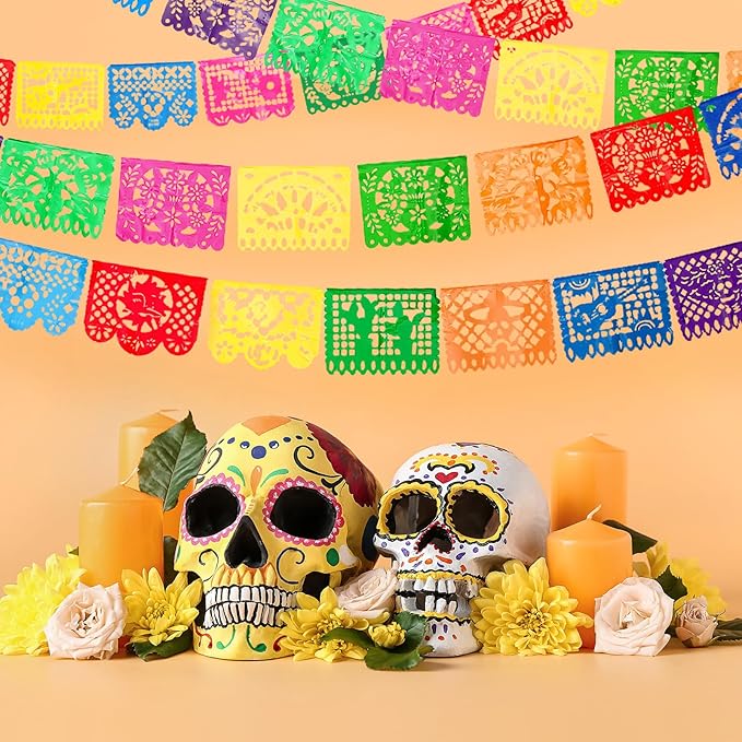 Boao 4 Packs 60 ft Mexican Party Decorations Fiesta Banner Plastic Papel Picado - Image 3