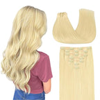 GOO GOO Clip in Hair Extensions Real Human Hair, Remy Human Hair Extensions Clip ins for Women, Natural Human Hair, 18inch 110g 7Pcs, 22F Light Golden Blonde
