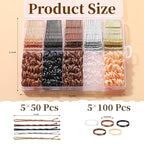 YGDZ 750PCS Bobby Pins for Women, 250PCS 2Inch Hair Pins for Brown Hair, Black, Blonde Hair, 500PCS Elastic Hair Ties Neutral Colors, Christmas Stuffers Xmas Gift Hair Accessories for Women, Girls