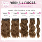 Hair Extensions for Women, 8PCS 16 Inch Medium Brown Clip in Hair Extensions, Synthetic Wavy Clip Ins, Full Head Thick Hairpieces for Women