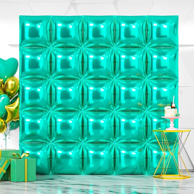 NISOCY 25PCS Teal Blue Square Foil Balloons Wall Backdrop | Double Sided by NISOCY