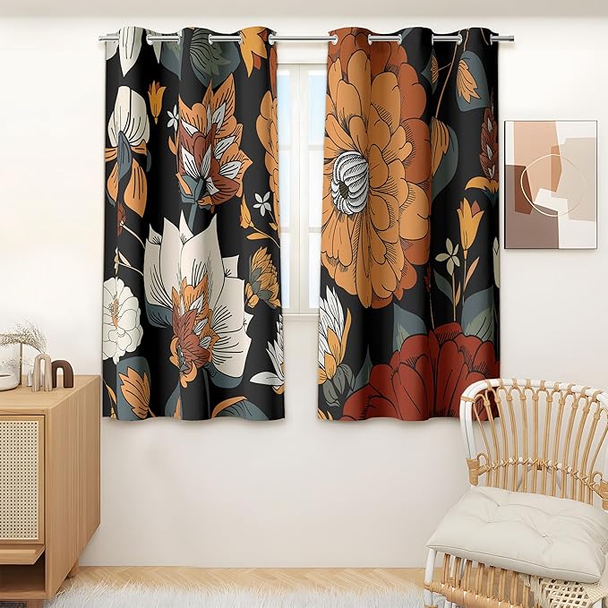 Tyrot Black Boho Floral 100% Blackout Curtains by TyrotHomeDecor