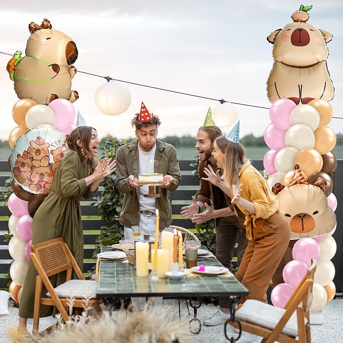 Kasyat 2 Sets Capybara Balloon Column Stand Kit Pink Brown Beige Orange - Image 7