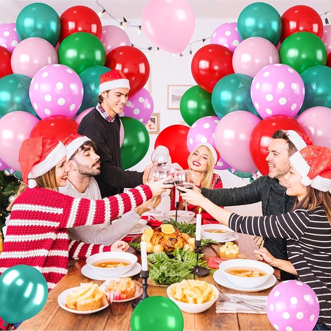 Red Pink Green Balloons with Pink Polka Dots Print Balloon, Pearl Turquoise - Image 3