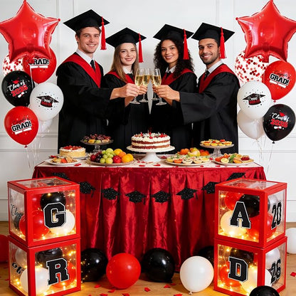 2026 Graduation Decorations Include String LED, Glitter Banner, 4 Red Balloon - Image 6