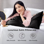 Bedsure Satin Pillowcases Standard Set of 4 - Black Silk Pillow Cases for Hair and Skin 20x26 inches, Satin Pillow Covers 4 Pack with Envelope Closure, Gifts for Women Men