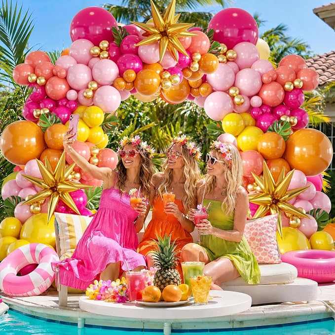 152Pcs Tropical Balloon Arch Garland Kit, Sunset Hot Pink Orange Coral Red - Image 6