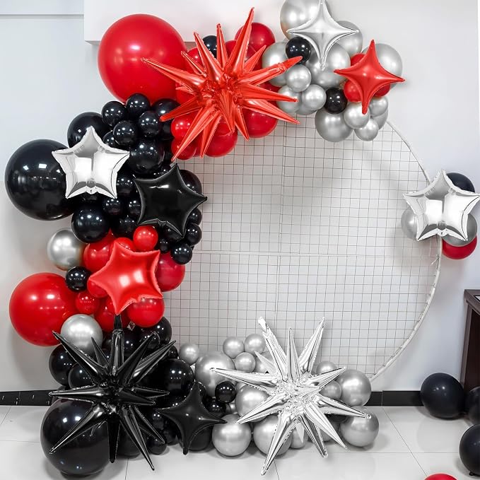 14pcs Red Black Silver Star Balloons, Mixed Star Foil Balloon, 22Inch Explosion - Image 5