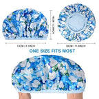 Upgraded Waterproof Terry Shower Caps, Reusable Shower Cap for Women with Long Hair, Soft Absorbent Hair-Protecting Towel Lining Bath Cap, Large Leak-Proof Hair Cap with Fashionable Print Outer-Blue