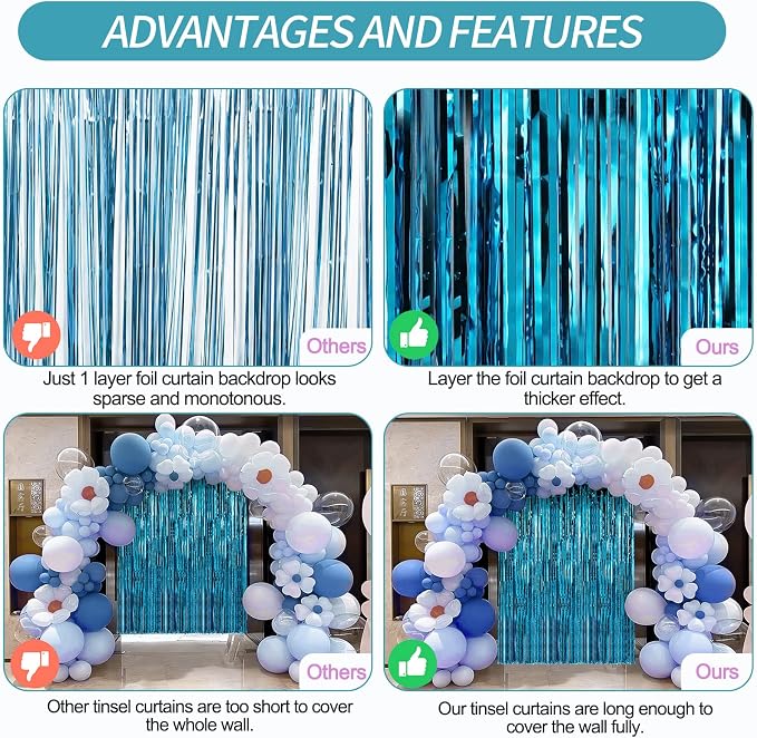 3 Pack 3.3 x 9.9 ft Aqua Blue Fringe Backdrop Streamers Party Decorations | - Image 3