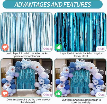3 Pack 3.3 x 9.9 ft Aqua Blue Fringe Backdrop Streamers Party Decorations | - Image 3