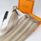 Full Shine Blonde Clip in Hair Extensions Highlights Light Blonde Real Human Hair 16 Inch Invisible Human Hair Clip ins for Women Natural Hair Add Volume 60 Grams 3Pcs